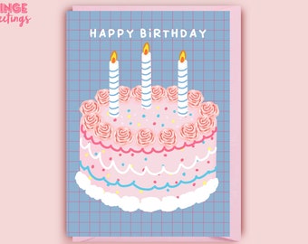 Carte d'anniversaire illustrée de gâteau - Carte d'anniversaire illustrée mignonne pour elle - Carte d'anniversaire mignonne pour elle - Carte d'anniversaire de gâteau - Carte d'ami mignonne