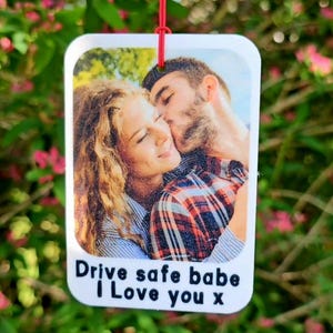 Personalised Photo Car Air Freshener, Double Sided with Text, Custom Scented car Freshener, Personalised car accessories for Him Her