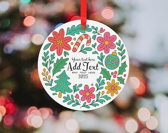 Maximalist Vintage Personalised Text Christmas tree Bauble - Colourful custom Christmas decoration - Xmas ornament - Vintage bauble