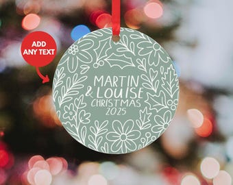 Personalised Couples Christmas decoration -  Christmas tree Bauble - Vintage Coloured modern style  - engaged gift, Couples xmas keepsake