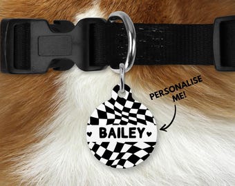Personalised checker board Pet ID Tag - Fun Dog and cat name Tag - Gothic, Alternative, Dog collar accessories - Cute Cat ID Tag charm