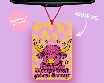 Highland Cow Car air freshener - Funny Cow car accessory - Pink and yellow Car interior decorations - car mirror