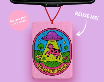 Beam me up Cow abduction - cute Pink car accessores - car decorations funny - meme car decor funny - Cow car accessory - Pink cow gift