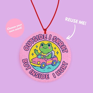 Outside I Skrrt Funny Frog Car air freshener - cute frog car accessories for girls - Girly car orniments - Funny Pink car hanging Kawaii Car
