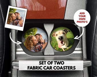 Personalised photo car coasters - custom photo car gifts for him or her - New driver gifts - car coasters with custom logo photos - interior