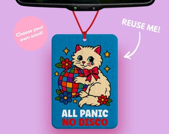 All panic no Disco Vintage Retro Kitch cat car air freshener - Blue Cat Car accessories for mirror - cat car decorations  cute car accessori