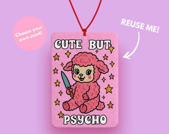 Cute but Psycho a Pink 40s kitsch Lamb Car Air Freshener – Funny Vintage Retro Girly Car Accessory for Pink Car Decor or Cute Gift - New car