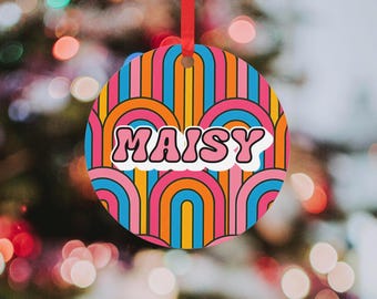 Maximalist Personalised Retro Art deco Christmas tree Bauble - Retro name Christmas decoration - xmas ornament - colourful decorations