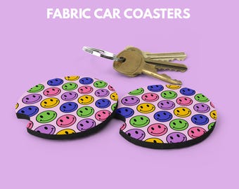 Smile Face Car Coaster – Cute Cup Inserts for Car – Girly Car Accessories – Y2K Boho Car Interior Decor – Quirky Car Interior Accessories