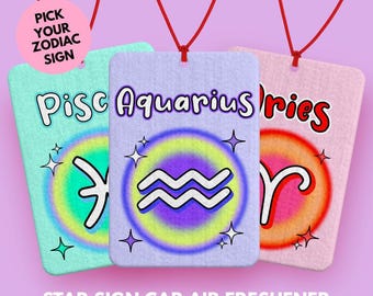 Star Sign car air freshener - Zodiac star sign car gift for her - Cancer star sign - Libra, Scorpio, Cute witchy car accessories - PINK CAR