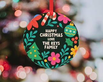 Personalised Bright and colourful Christmas tree Bauble for maximalist Room  - floral Bright and bold custom text Ornament for Your Tree