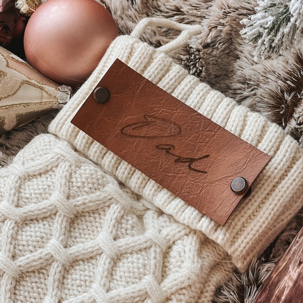 Personalized Leather Stocking Tags | Stocking Labels with Rivets | Engraved Leather Labels