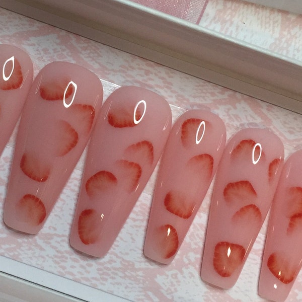 Strawberry Pink Drink Gel Press on Nails