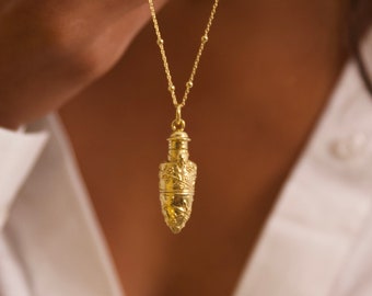 Siti Perfume Bottle Necklace, Aromatherapy Pendant, essential oil locket is 18k vermeil gold plated sterling silver