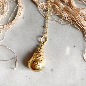 Farah Perfume Bottle Necklace Aromatherapy Pendant, essential oil locket is 18k vermeil gold plated sterling silver