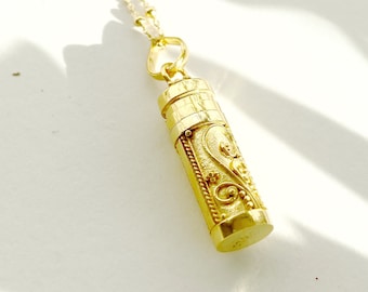 18k Gold Vermeil Arliah wishing locket prayer box necklace pendant on 16/18 inch satellite chain with personal message or affirmation inside