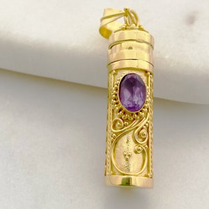 Gold Vermeil Amethyst Locket Necklace: Wishing Prayer Pendant- secret message necklace