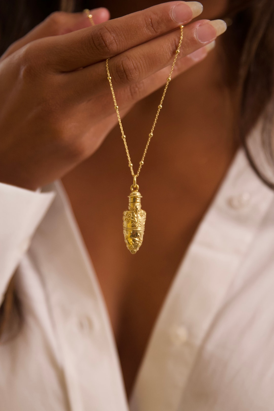 Siti Perfume Bottle Necklace, Aromatherapy Pendant, essential oil locket is 18k vermeil gold plated sterling silver