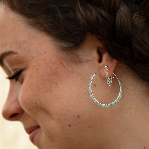 Amazonite Sterling Silver Statement Hoops