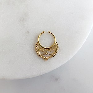 Tribal Clip on Septum Ring - gold plated brass