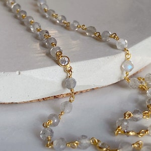 Sparkly Labradorite and Zircon Rosary Necklace