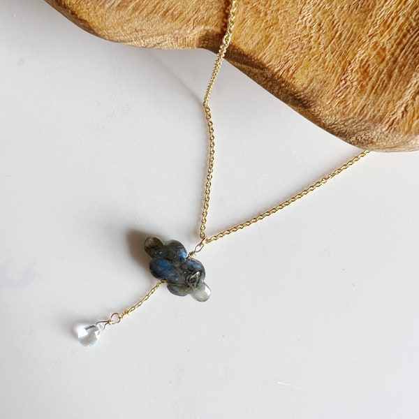 Dancing in the Rain Labradorite and Blue Topaz Cloud and Raindrop Necklace