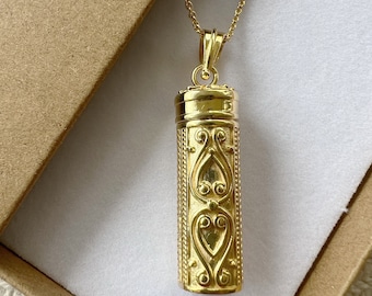 18k Gold vermeil statement Filigree wishing locket prayer box necklace pendant with personal message or affirmation inside