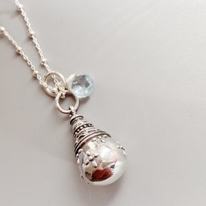 Sterling Silver Perfume Bottle Necklace: Blue Topaz Aromatherapy Pendant