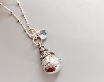 Sterling Silver Perfume Bottle Necklace: Blue Topaz Aromatherapy Pendant