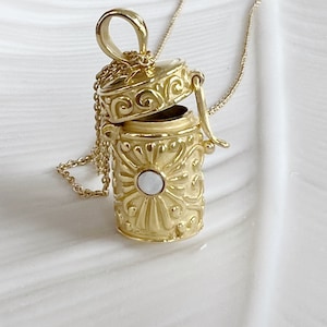 Moonstone Prayer box locket charm in 18k Gold Plated Sterling Silver