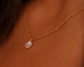 Delicate petite herkimer diamond necklace with 18k Gold Plated Sterling Silver 16/18inch trace chain