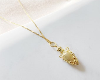 Jasmine Perfume Bottle Necklace Aromatherapy Pendant, essential oil locket is 18k vermeil gold plated sterling silver