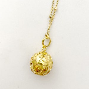 18k  Gold Plated Sterling Silver Mini Harmony Chiming Ball Angel Caller on a 16/18 inch satellite chain Filigree design