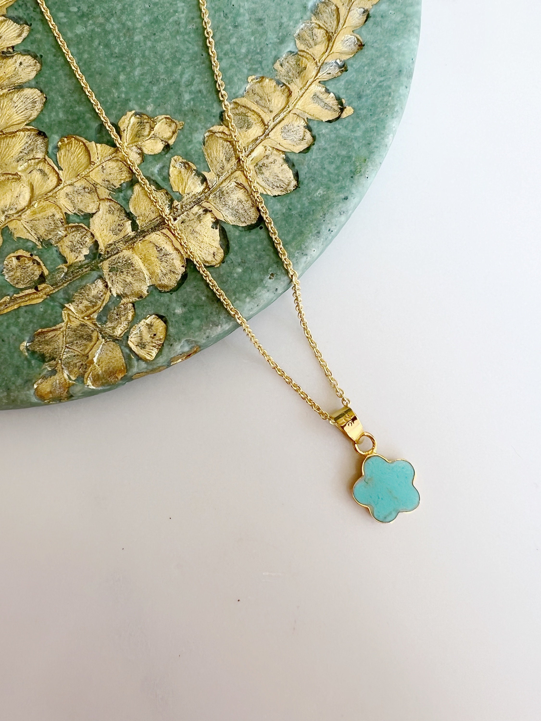 Turquoise Clover Silver Necklace – Matakii Shop