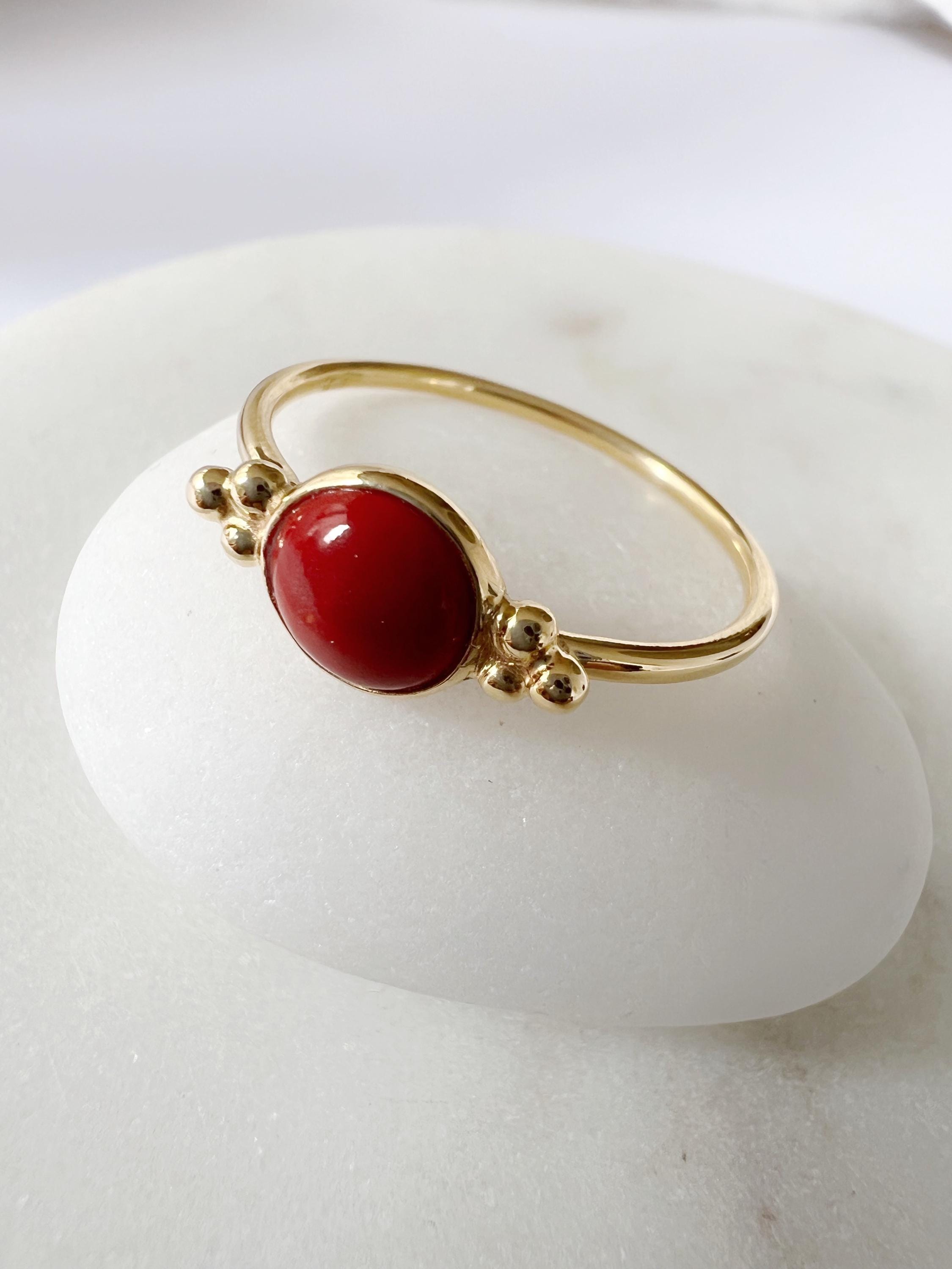 Bague Cocktail En Or 18 Carats Avec Corail - Taille 61 - Poids 5,44g - Occasion