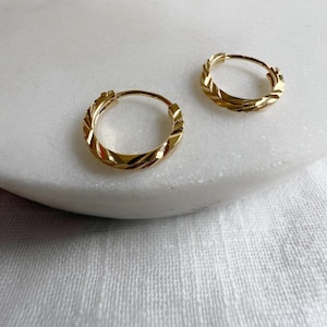 Small Huggie Sleeper Hoops in 18k Gold Plated Sterling Silver