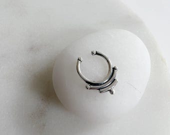Tribal Clip on Septum Ring - Sterling Silver