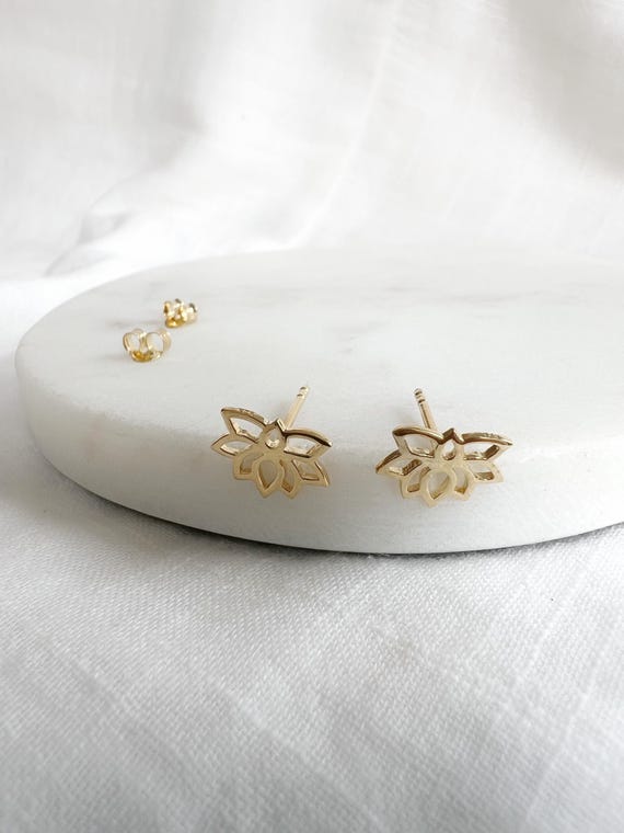 Orecchini a bottone a forma di fiore di loto in argento sterling placcato oro 18k - Italia