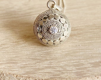 Sterling Silver Harmony Ball Necklace: Ava Angel Caller Pendant, 24” Chain