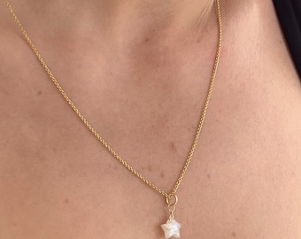 Rainbow Moonstone Star Necklace on Gold Plated Sterling Silver Chain