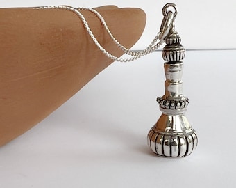 Faye Perfume Bottle Necklace Tiny Spoon Aromatherapy Pendant, essential oil locket in Sterling Silver