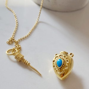 Azure Perfume Bottle Necklace Aromatherapy Pendant, essential oil locket is 18k vermeil gold plated sterling silver