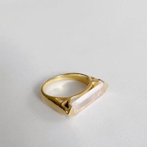 Rose Quartz Baguette 18k Gold Vermeil Statement Ring