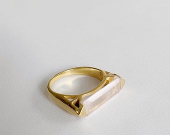 Rose Quartz Baguette 18k Gold Vermeil Statement Ring