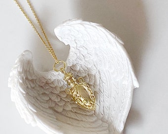 Jasmine Gold Vermeil Perfume Bottle Necklace: Sterling Silver Aromatherapy Locket