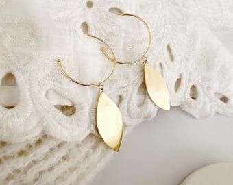 Large Leaf Gold Plated Brass Hoops