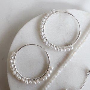 Pearl Sterling Silver Statement Hoops