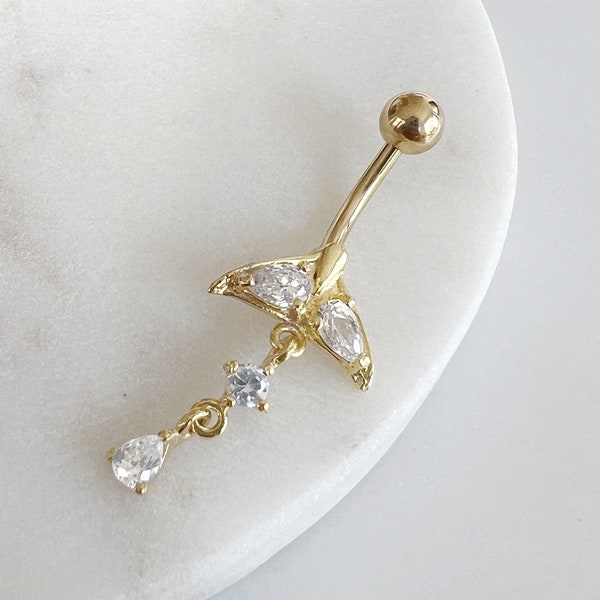 Belly Bar Dolphin Tail Design - 18k Gold Plated Sterling Silver