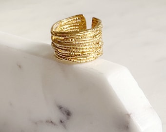 Masywny wielopasmowy pierścień ze srebra próby 925, platerowany 18-karatowym złotem