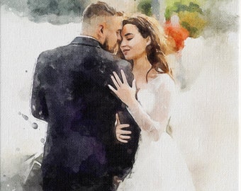 Custom Watercolor Painting From Photo Wedding Personalized Unique Gift Portrait Present Idea For Wife Digital Painting Canvas Wall Art Print